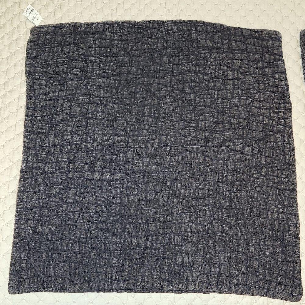 Crate And Barrel 20 Sq In Pillow Covers, Ruched Jacquard, Navy